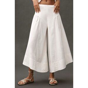 Anthropologie White Linen Extended Waist Pants Size 8 Wide-Leg